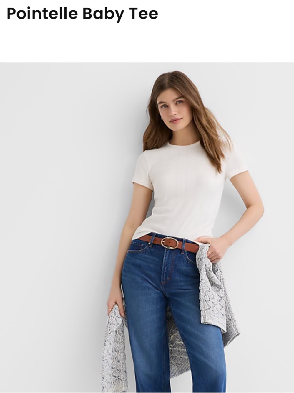 LOFT White Pointelle Baby Tee